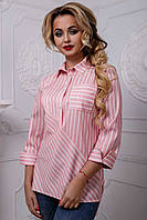 Жіноча сорочка, батник, блузка, вільна з довгими рукавами. В полосочку. Рожева M