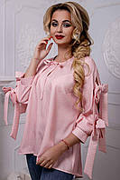 Женская рубашка,блузка, свободная с длинными рукавами на завязках в полосочку. Летняя.Розовая S