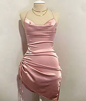 Женское атласное платье в стиле мини XS-S, Розовый