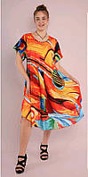 Женское лёгкое штапельное платье-сарафан с коротким рукавом размером XL-4XL(50-56) До коліна