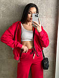 Червоно-малиновий жіночий прогулянковий костюм на змійці з капюшоном, фото 2
