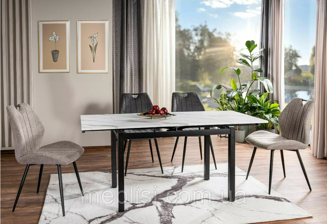 Стіл білий 110 розкладний GD-017 білий ефект мрамору, ніжки чорний мат 110(170)x74 (SIGNAL)