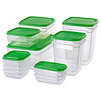 Набір контейнерів і судочків для їжі IKEA PRUTA 17 шт Прозоро-зелений (601.496.73) OS, код: 7724936