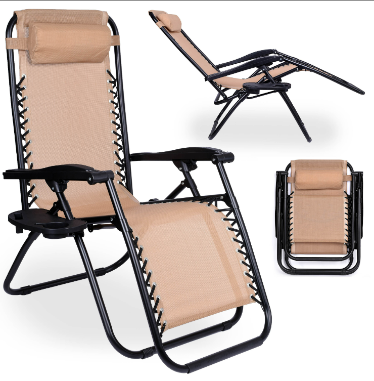 Садовое кресло шезлонг лежак Orion Zero Gravity Beige с подголовником раскладное для отдыха Б3519-11 - фото 5 - id-p2166857722