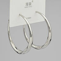 Сережки кільця класичні металеві сріблястого кольору неіржавка сталь 952S діаметр 36 мм