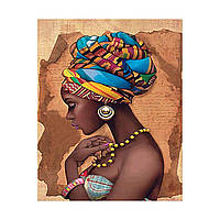 Алмазная вышивка на подрамнике Девушка из Африки 40х50 Алмазная мозаика круглыми стразами Strateg FA20190