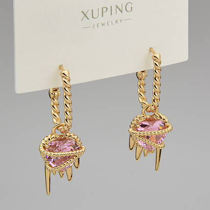 Серьги женские золотистого цвета Xuping Jewelry застёжка кольцо с камушками Swarovski размер изделия 45х2 мм, фото 1