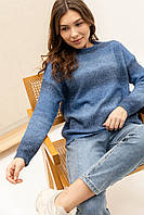 Женский свитер с длинными рукавами и круглой горловиной. Свободный. Полосатый. Синий S-XL