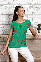 Женская летняя футболка с цветочным принтом. Мятная (зеленая) S-M