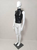 Манекен мужской "Сэнсей безликий" белый с черным торсом на ПВХ-подставке с креплением в ногу