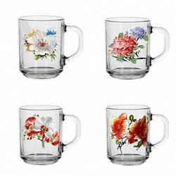 Кухоль скляний декор квіти новий MIX 200мл Helios 8100/1335(24)