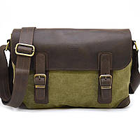 Мужская сумка через плечо из кожи и канвас CH-6002-3md TARWA 33 × 22 × 7 Коричнево-зеленый GR, код: 6832753