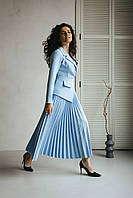 Элегантное платье миди асимметричный пиджак и юбка плиссе. Голубое S-M