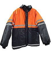 Куртка утепленная Сигнал-1 (оранжево-черная), ткань оксфорд, с капюшоном, синтепон утеплитель, подкладка флис