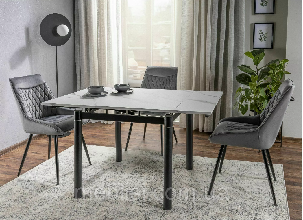 Стіл білий 80 розкладний GD082 білий ефект мрамору, ніжки чорний мат 80(131)x80 (SIGNAL), фото 1