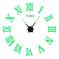 Настенные объемные 3D часы большие 120см светящиеся в темноте с римскими цифрами цвет салатовый сделай сам