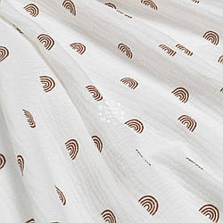 Двошаровий жатий муслін "Коричневі веселки" на білому тлі, ширина 135 см