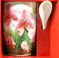 Кружка керамическая с ложкой Interos А-38-1S Орхидея
