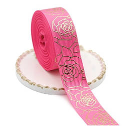 Стрічка для подарунку, рожева з квітами