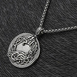 Ланцюг із кулоном сріблястого кольору Stainless Steel дракон застібка карабін розмір кулона 33х33 мм довжина 70 см