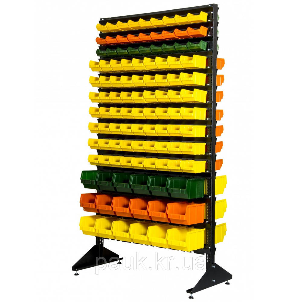 Двосторонній стелаж для метизних лотків 1800 мм, 216 ящиків, торговий стелаж з контейнерами для дрібного товару К П/С, фото 1