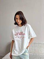 Белая женская футболка оверсайз с принтом арт. 229