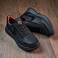 Мужские кожаные кроссовки черные/оранж весна/осень Nike