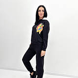 📌 Жіночий костюм-двійка з принтом, двонитка | Комплект короткий худі з капюшоном + брюки (штани) | Батал, фото 7