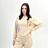 📌 Жіночий костюм-двійка з принтом, двонитка | Комплект короткий худі з капюшоном + брюки (штани) | Батал, фото 6