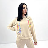 📌 Жіночий костюм з принтом малюнком, двонитка, весна | Комплект Світшот із капюшоном + штани (брюки) | Норма, фото 10