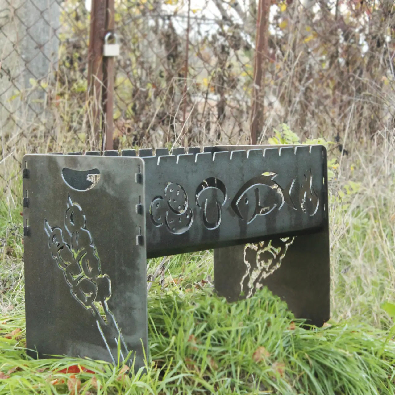 Мангал розбірний на 10 шт з індивідуальним написом – подарунковий. Розмір – 500х300х440 мм, фото 1