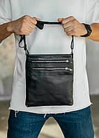 Чоловіча шкіряна сумка з натуральної шкіри, яка виглядає як чорна сумка через плече