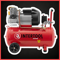 Компресор 50 л, 4 HP, 3 кВт, 220 В, 10 aтм, 420 л/хв, 2 циліндри. INTERTOOL PT-0007