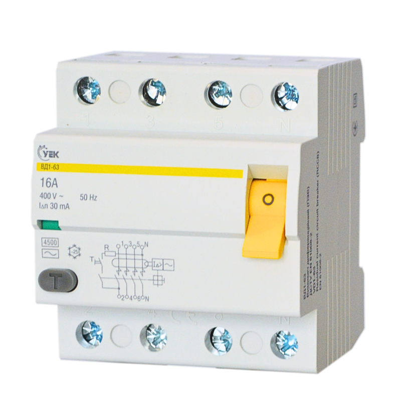 Пристрій захисного відключення (ПЗВ) 4P 16A 30мА тип АС [MDV10-4-016-030-U] UEC ВД1-63, фото 1
