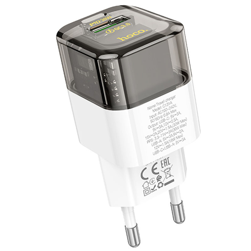 МЗП Hoco C131A Platium PD30W+QC3.0 (1USB-C) Transparent black