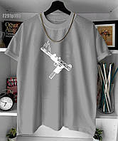Мужская кастомная футболка с рисунками "пистолет" (серая) классная эксклюзивная молодежная хлопковая sf291p195