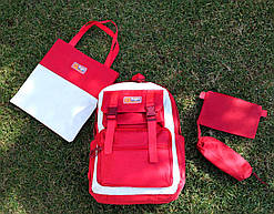 Набір жіночий червоний рюкзак, сумка, пенал і гаманець код 7-0241