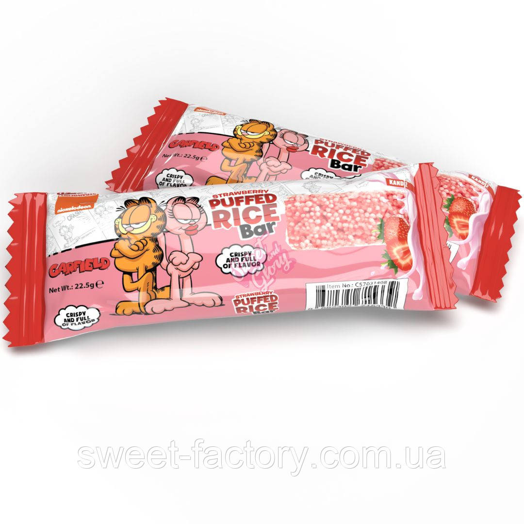 Рисовий батончик Nickelodeon Puffed Rice Bar Strawberry Garfield 22g, фото 1