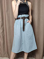 Женская стильная котоновая юбка-миди с карманами "Колокольчик"