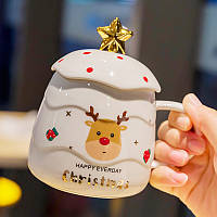 Чашка керамическая 400 мл Merry Christmas с крышкой и ложкой