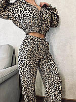 Женский костюм двойка леопард из качественной двухнитки (кофта + штаны) Арт. 717А650 42/44