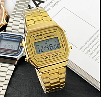 Годинник чоловічий Casio Чоловічий кварцовий годинник під золото Casio a168 Електронний годинник casio в металевому корпусі