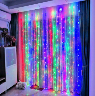 Світлодіодна гірлянда (дріт) штора 3*3 метра 300 led 220v c пультом різнокольорова
