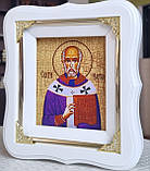 Ікона Святий Мартин в білому фігурному дерев'яному кіоті під склом, кіот 19*17 сюжет під старину 10*12, фото 2