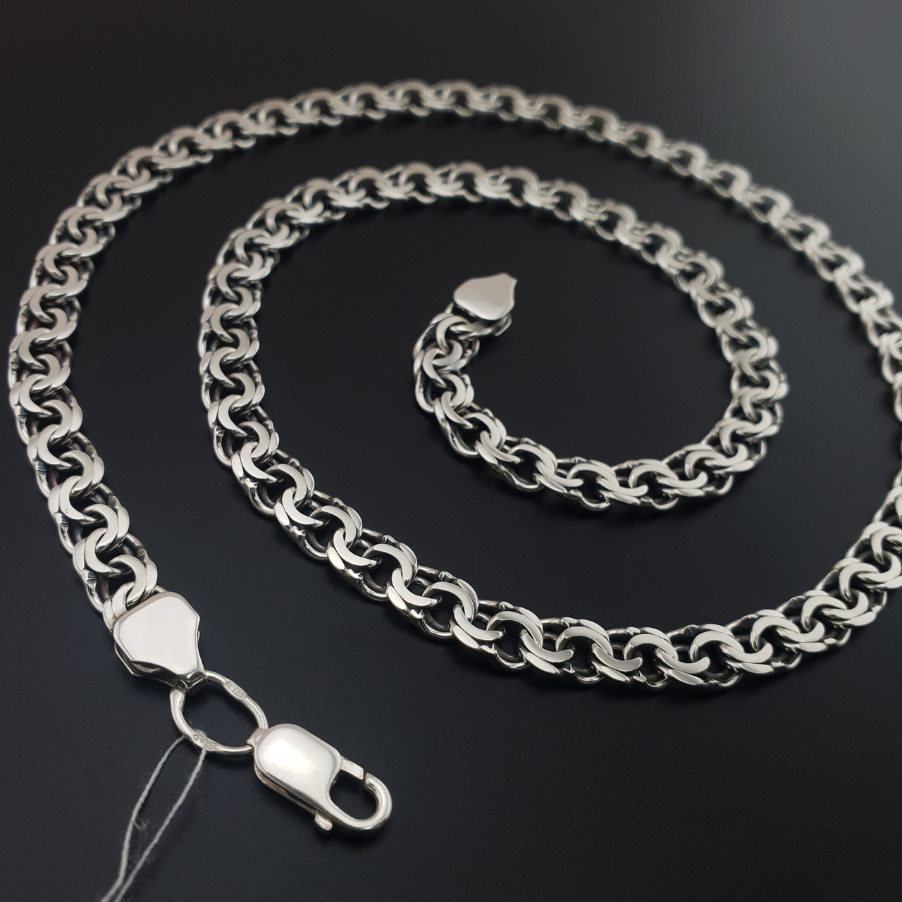 Срібна цепочка чоловіча широка Бісмарк плоский. Цепочка ширина 7 мм срібло 925. Довжина 60 см, фото 1