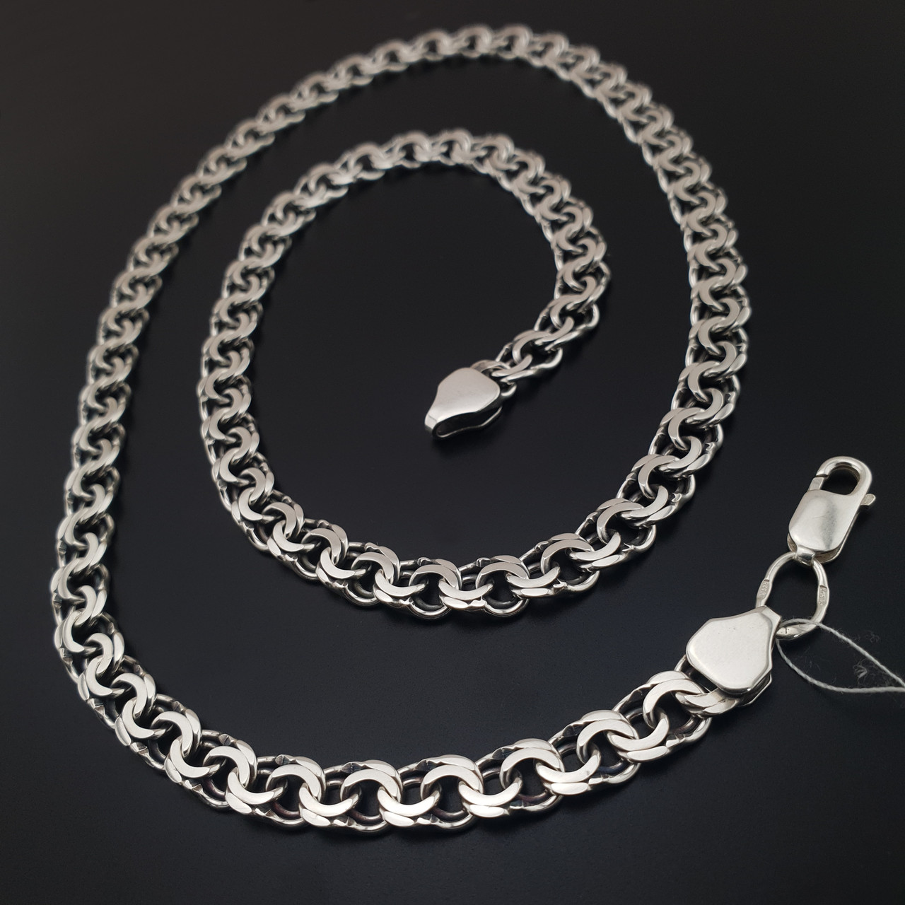 Срібна цепочка чоловіча широка Бісмарк плоский. Цепочка ширина 7 мм срібло 925. Довжина 65 см, фото 1