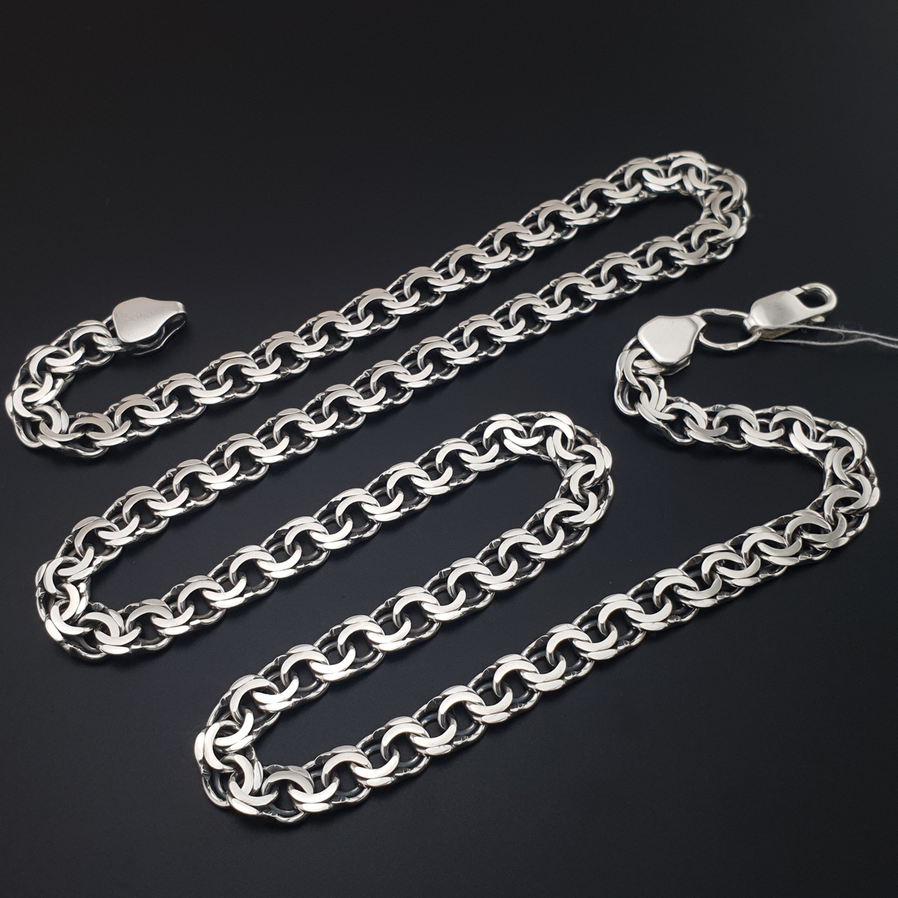 Срібна цепочка чоловіча широка Бісмарк плоский. Цепочка ширина 7 мм срібло 925. Довжина 70 см, фото 1