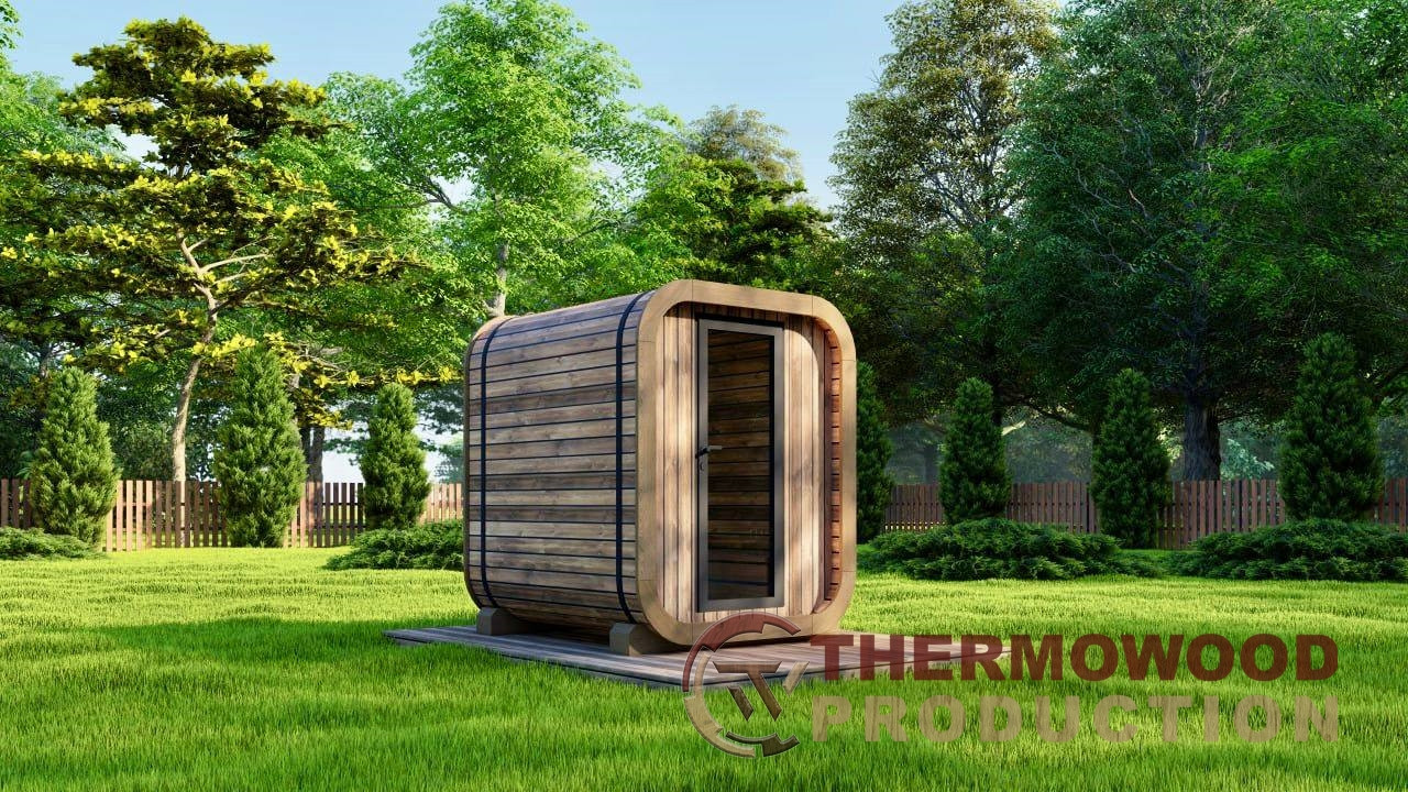 Mini-Cube sauna made of thermowood 1.75x1.3xh2.0m Gartensauna-28 for 2 persons produced by Thermowood - фото 3 - id-p2167077183