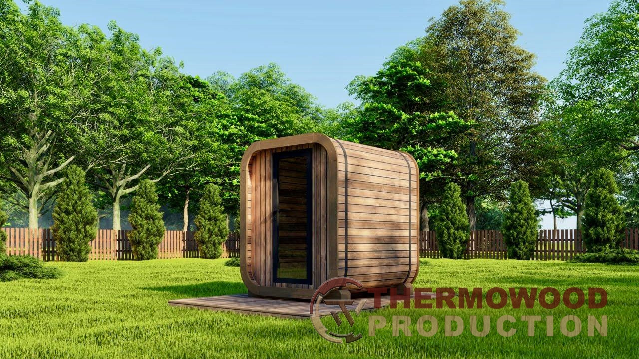 Mini-Cube sauna made of thermowood 1.75x1.3xh2.0m Gartensauna-28 for 2 persons produced by Thermowood - фото 4 - id-p2167077183