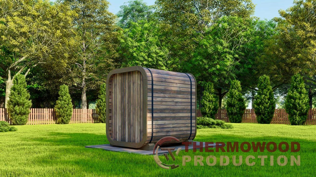 Mini-Cube sauna made of thermowood 1.75x1.3xh2.0m Gartensauna-28 for 2 persons produced by Thermowood - фото 5 - id-p2167077183